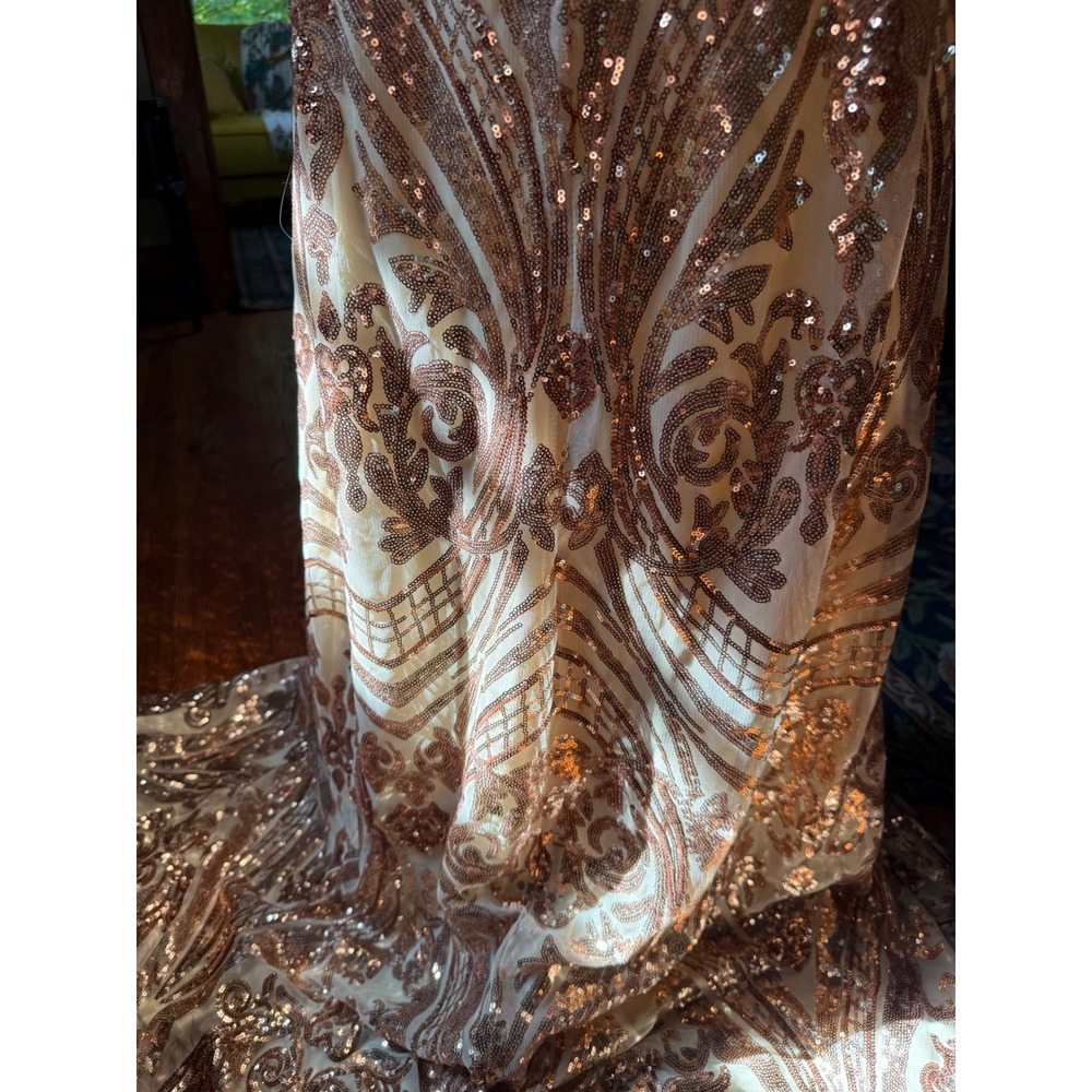 Windsor Rose Gold Sequin Double Slit Formal Gown Maxi Dress V-Neck Prom Gala SM - Picture 10 of 14